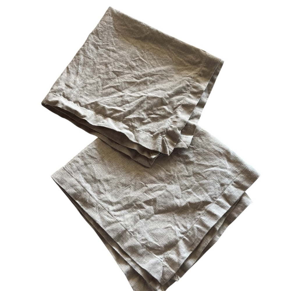 Unbranded Set of Two Oatmeal Tan Linen Napkins